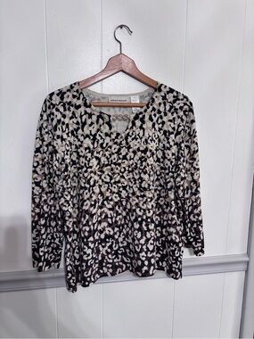 Alfred Dunner Neutral Leopard Print Long Sleeve Top